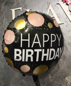 Фольгована куля "Happy Birthday" Чорний в горох