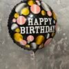 Фольгована куля "Happy Birthday" Чорний в горох