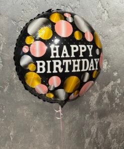 Фольгована куля "Happy Birthday" Чорний в горох