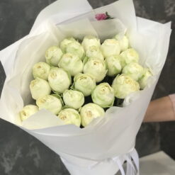 Букет з 15 білих піоновидних троянд 