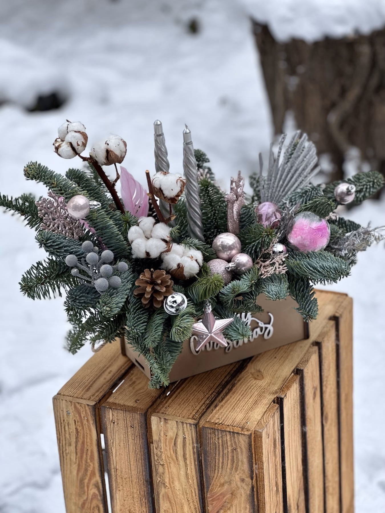 Winter Wooden Box "Pink"