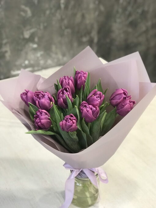 Букет из 11 Пионовидных тюльпанов "Purple Sky "