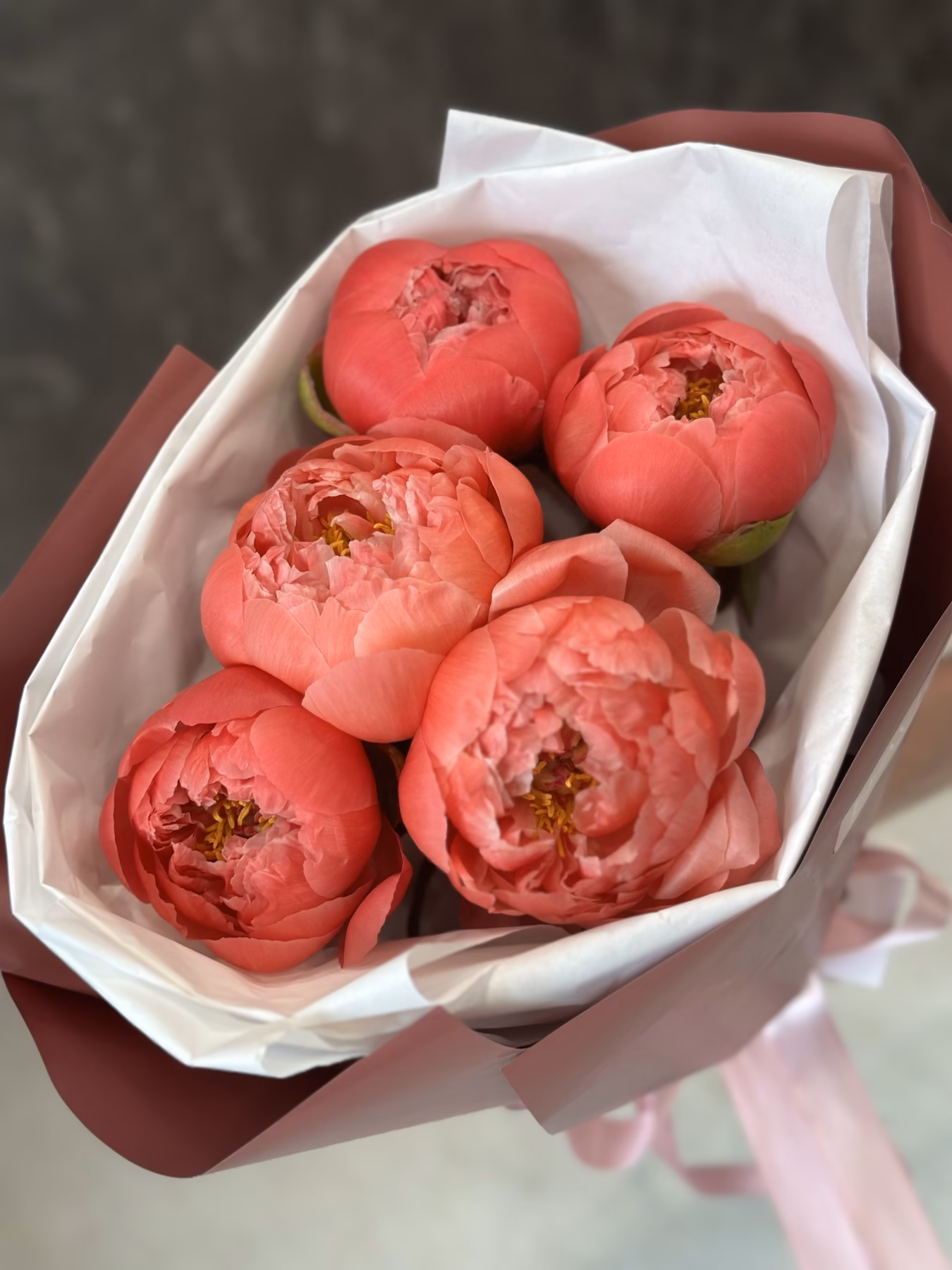 Букет з 5 Півоній "Coral Charm”