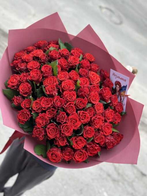 Букет з 101 червоних троянд "Ельторо" 60 см