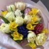 Букет з піоноподібними тюльпанами, гіацинтами та нарцисами #224