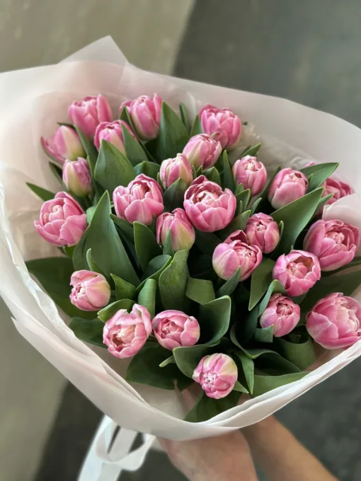 Букет з 25 піоноподібних тюльпанів “Vogue”