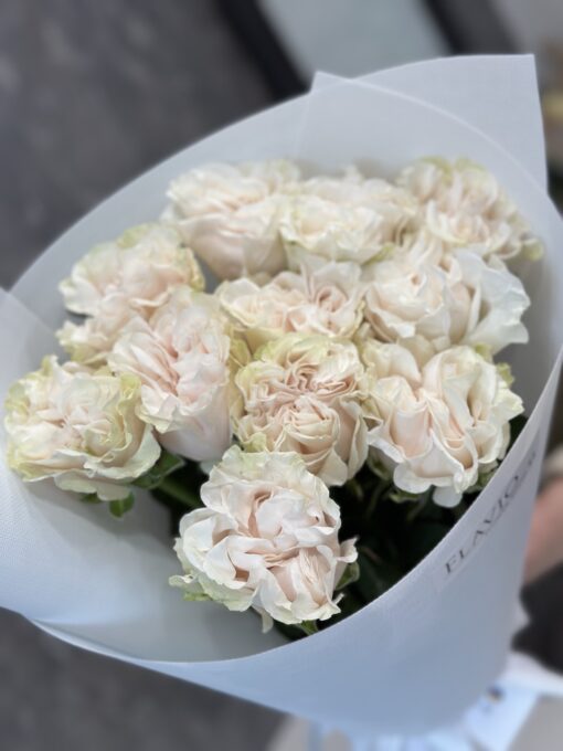 Букет з 11 піоноподібних троянд "Cotton X-Pression" Еквадор 70 см