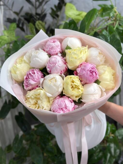 Букет з 15 півоній Мікс "Pastel"