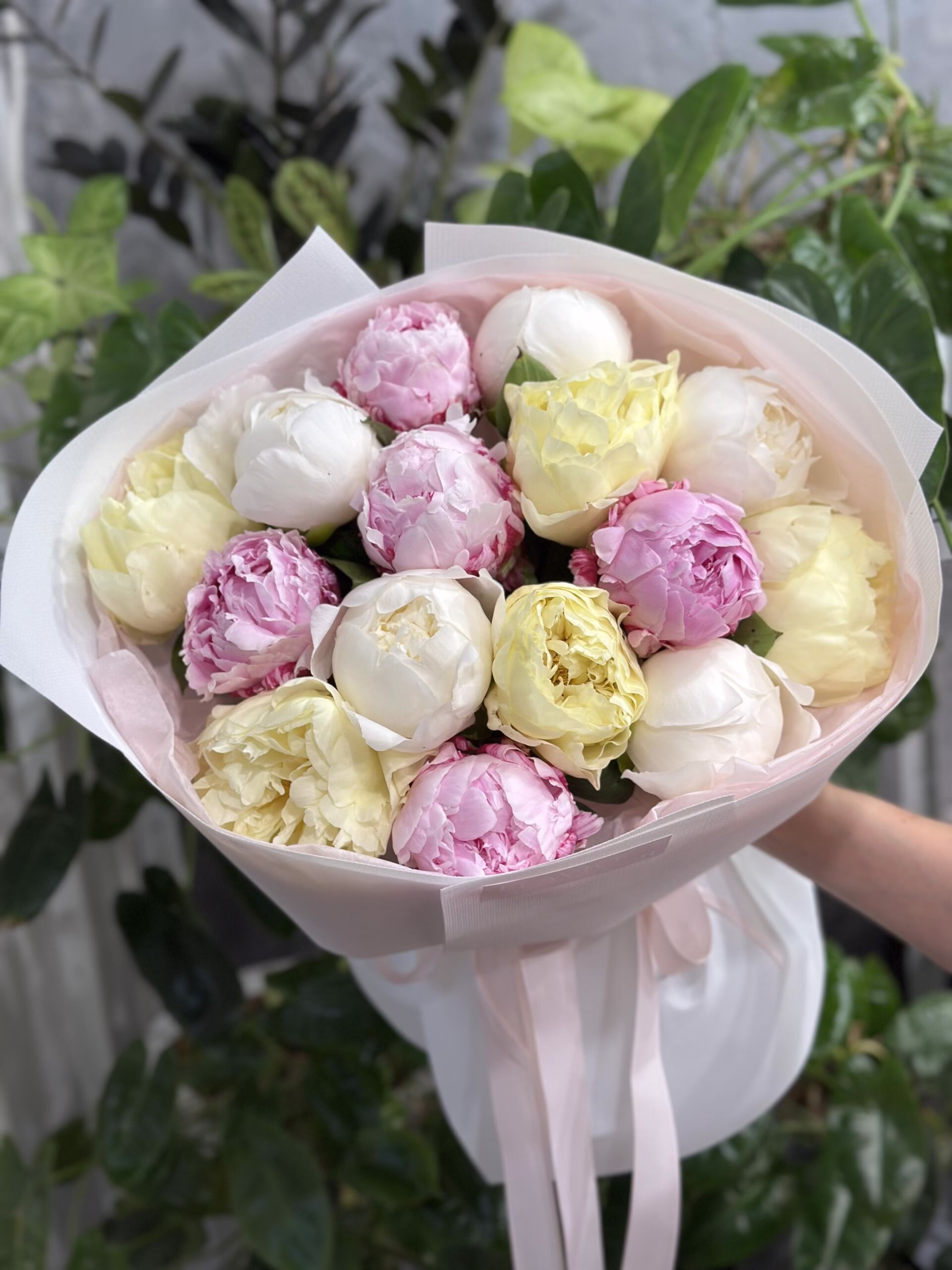 Букет з 15 півоній Мікс "Pastel"