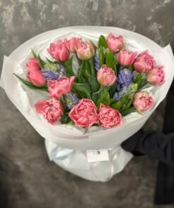 Букет з піоноподібними тюльпанами та гіацинтами #123